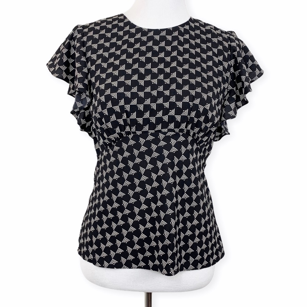 Joie Ansell Flutter Sleeve Geometric Print Blouse
